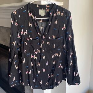 Maeve Anthropologie Alpaca Llama Black Long Sleeve V Neck Shirt, Women’s 2